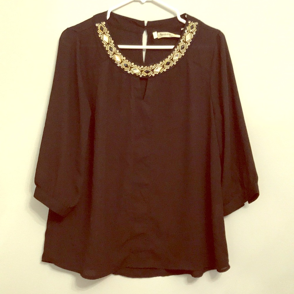 Black blouse with rhinestone detail